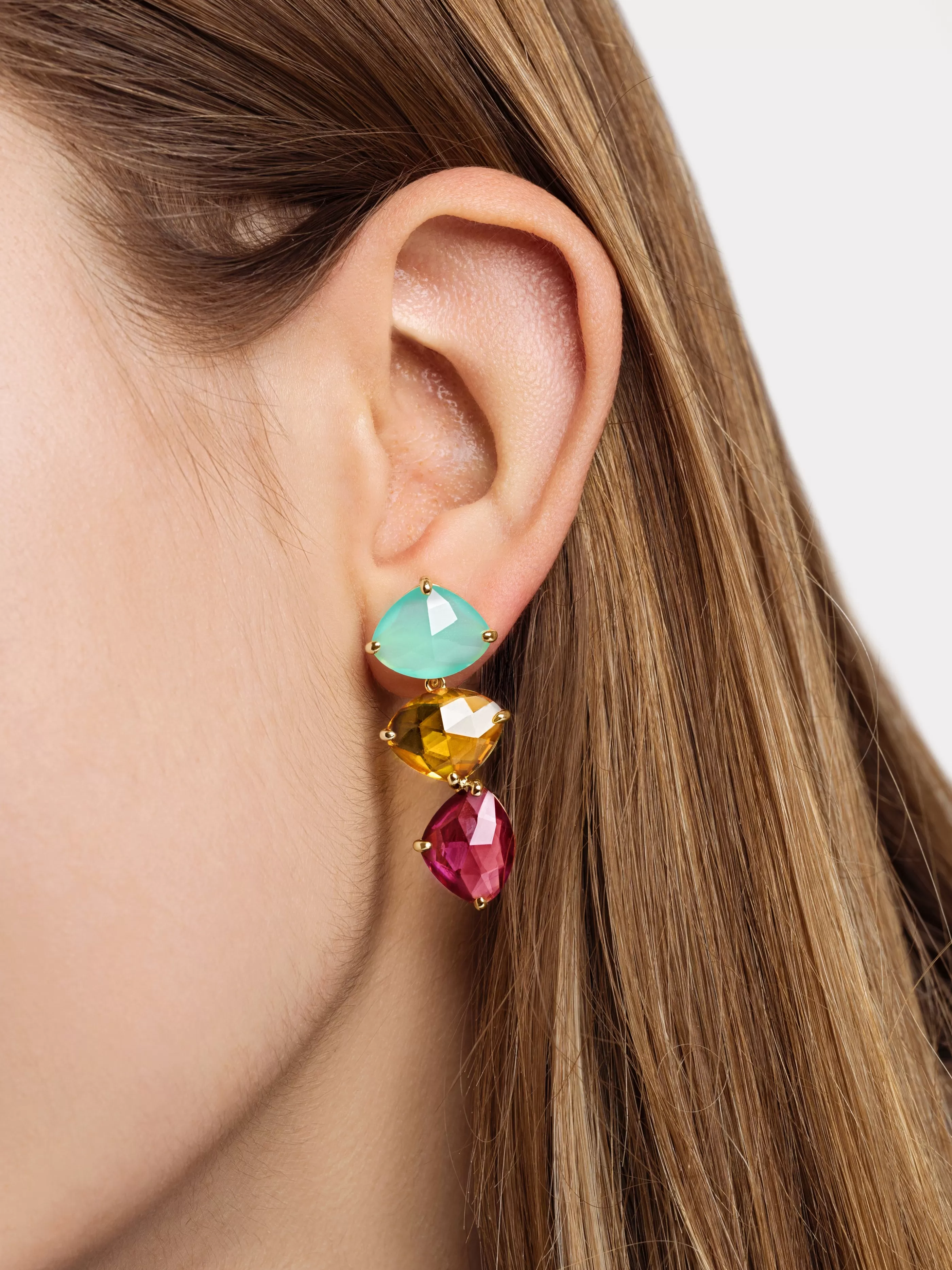 SINGULARU Pendientes Drop Narciso Plata Bano Oro- Pendientes De Colores