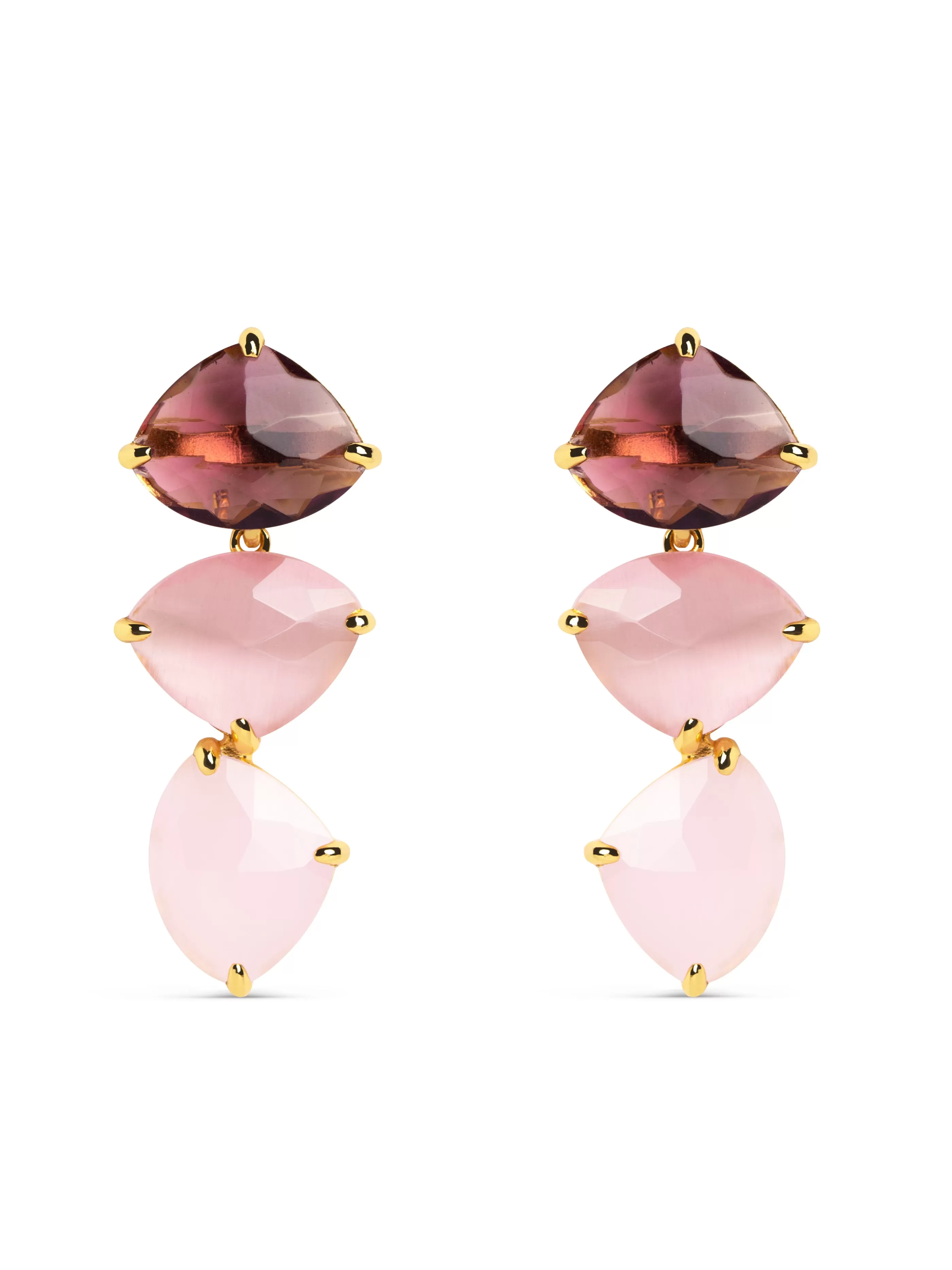 SINGULARU Pendientes Drop Syra Rose Bano Oro- Pendientes De Colores