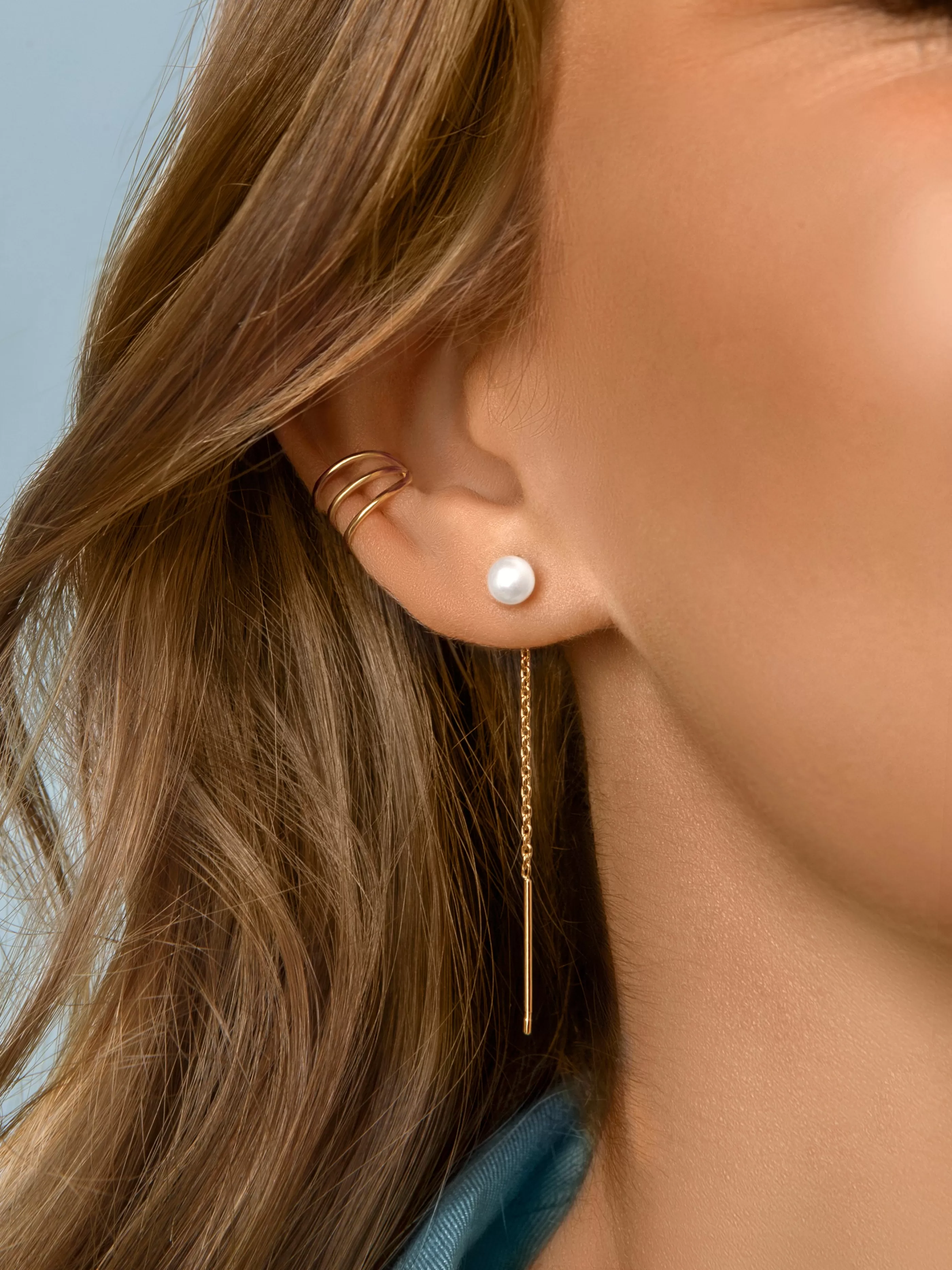 SINGULARU Pendientes Falling Pearl Plata Bano Oro- Pendientes De Fiesta