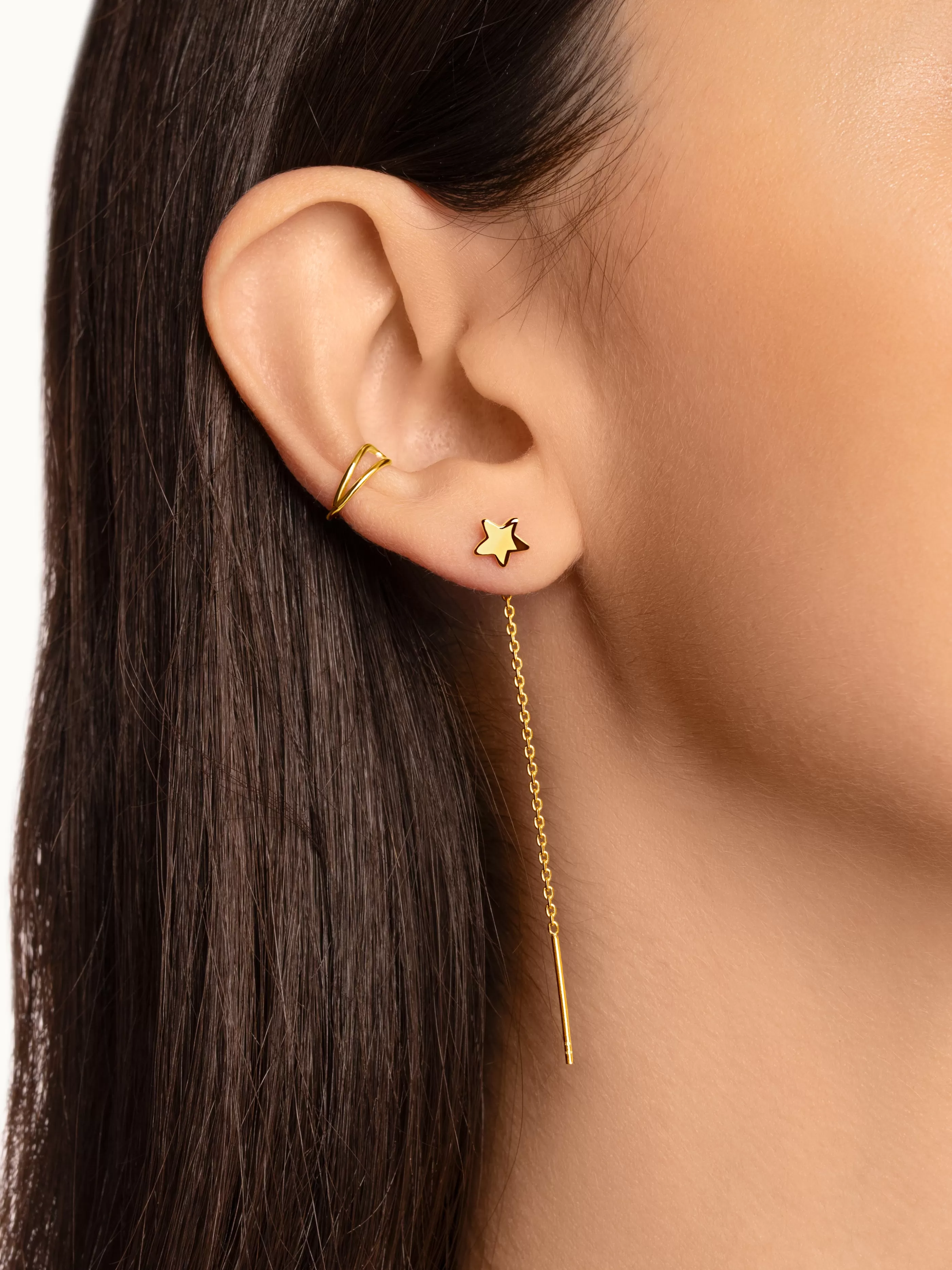 SINGULARU Pendientes Falling Star Plata Bano Oro- Pendientes Largos