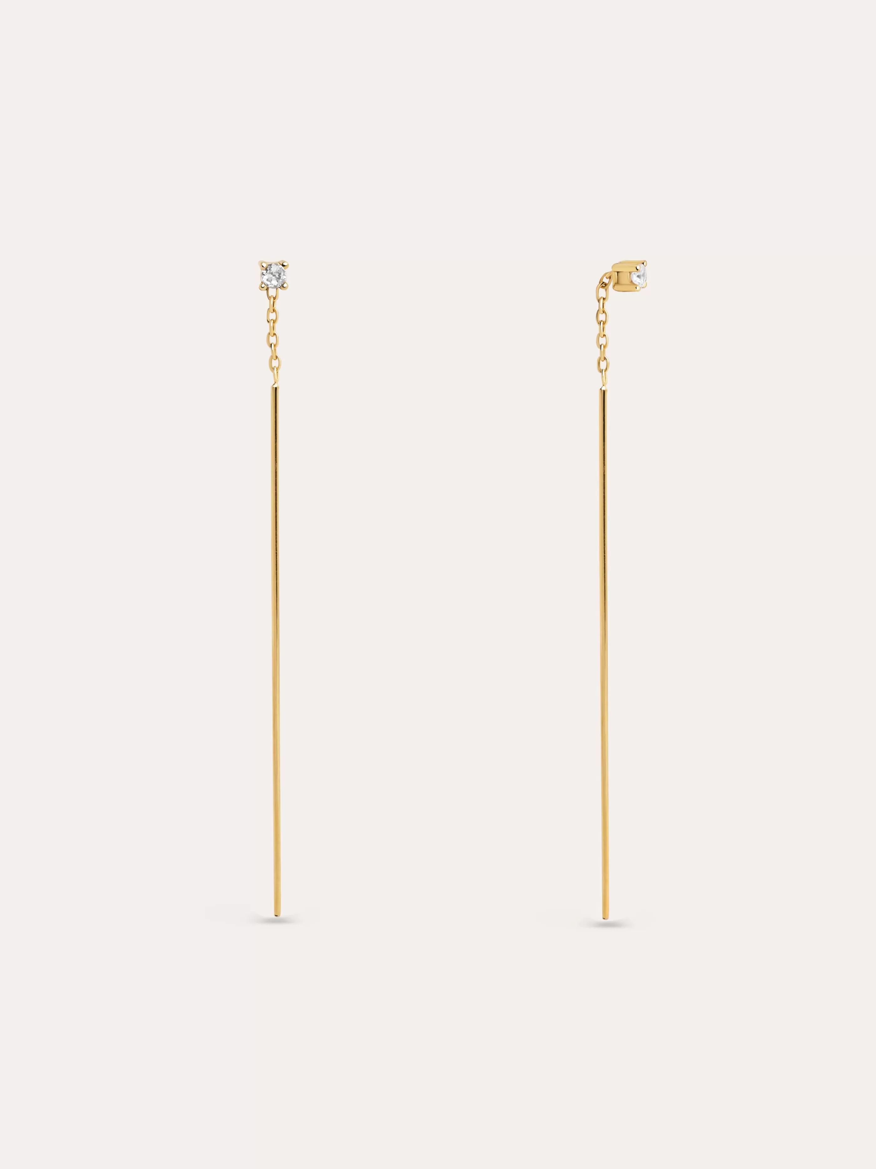 SINGULARU Pendientes Falling Stick Spark Plata Bano Oro- Pendientes Largos