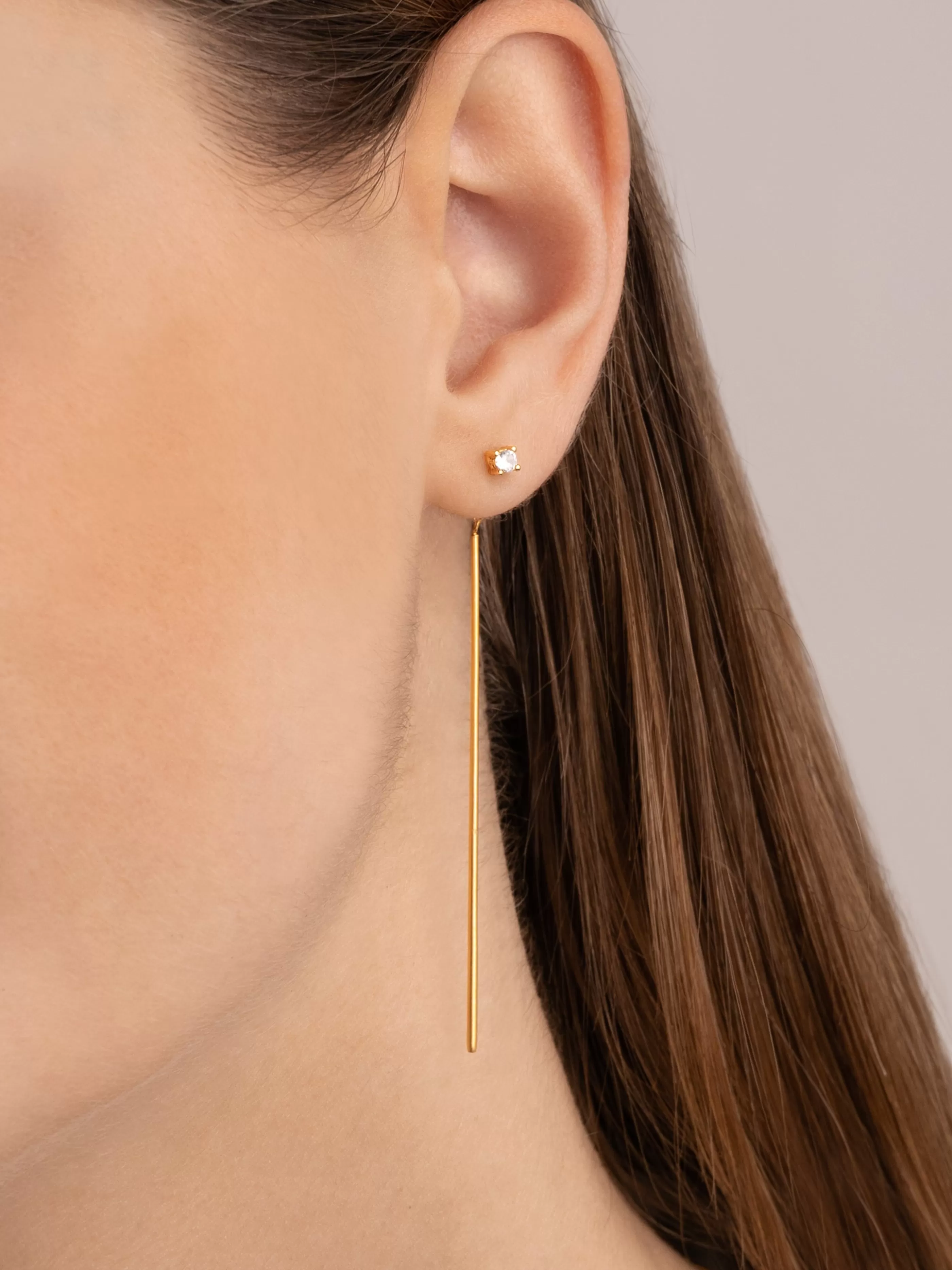 SINGULARU Pendientes Falling Stick Spark Plata Bano Oro- Pendientes Largos