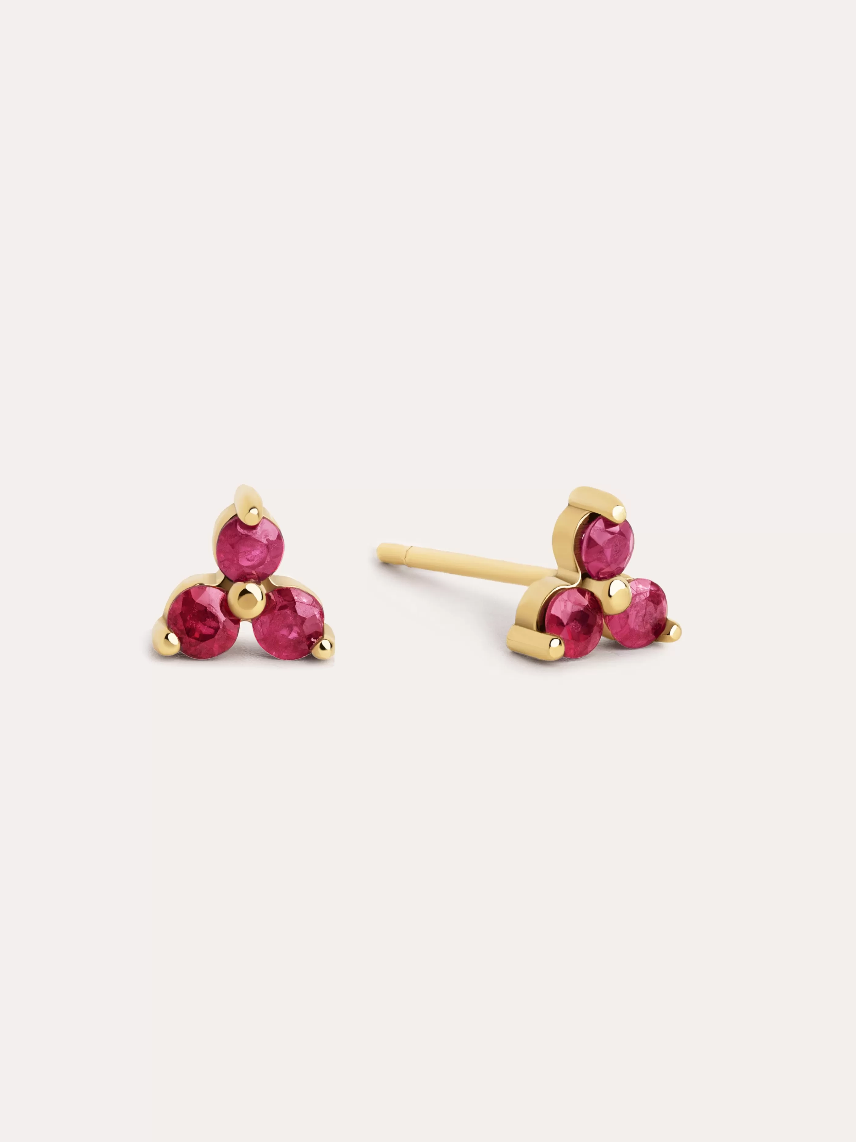 SINGULARU Pendientes Grace Trebol Oro Amarillo 9Kt Con Rubies- Joyas Oro 9Kt