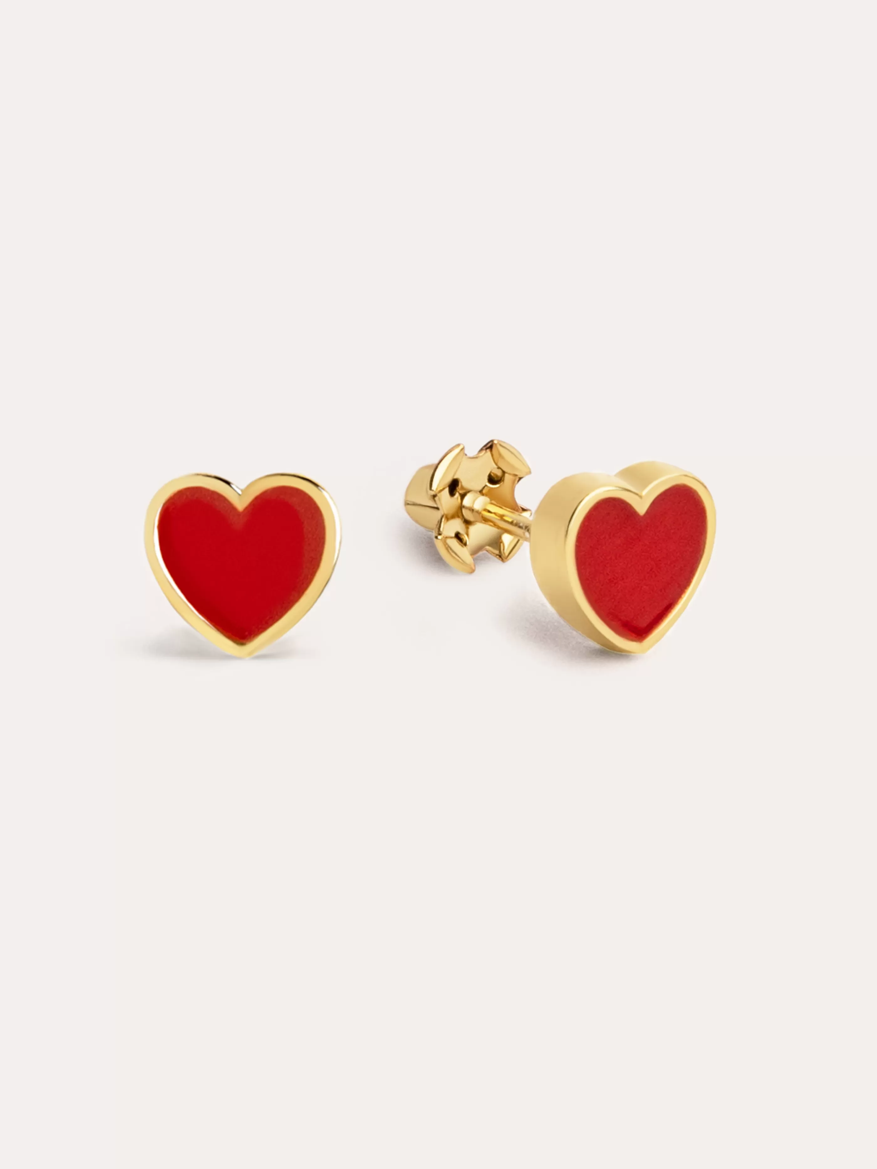 SINGULARU Pendientes Heart Red Enamel Plata Bano Oro- Pendientes De Colores
