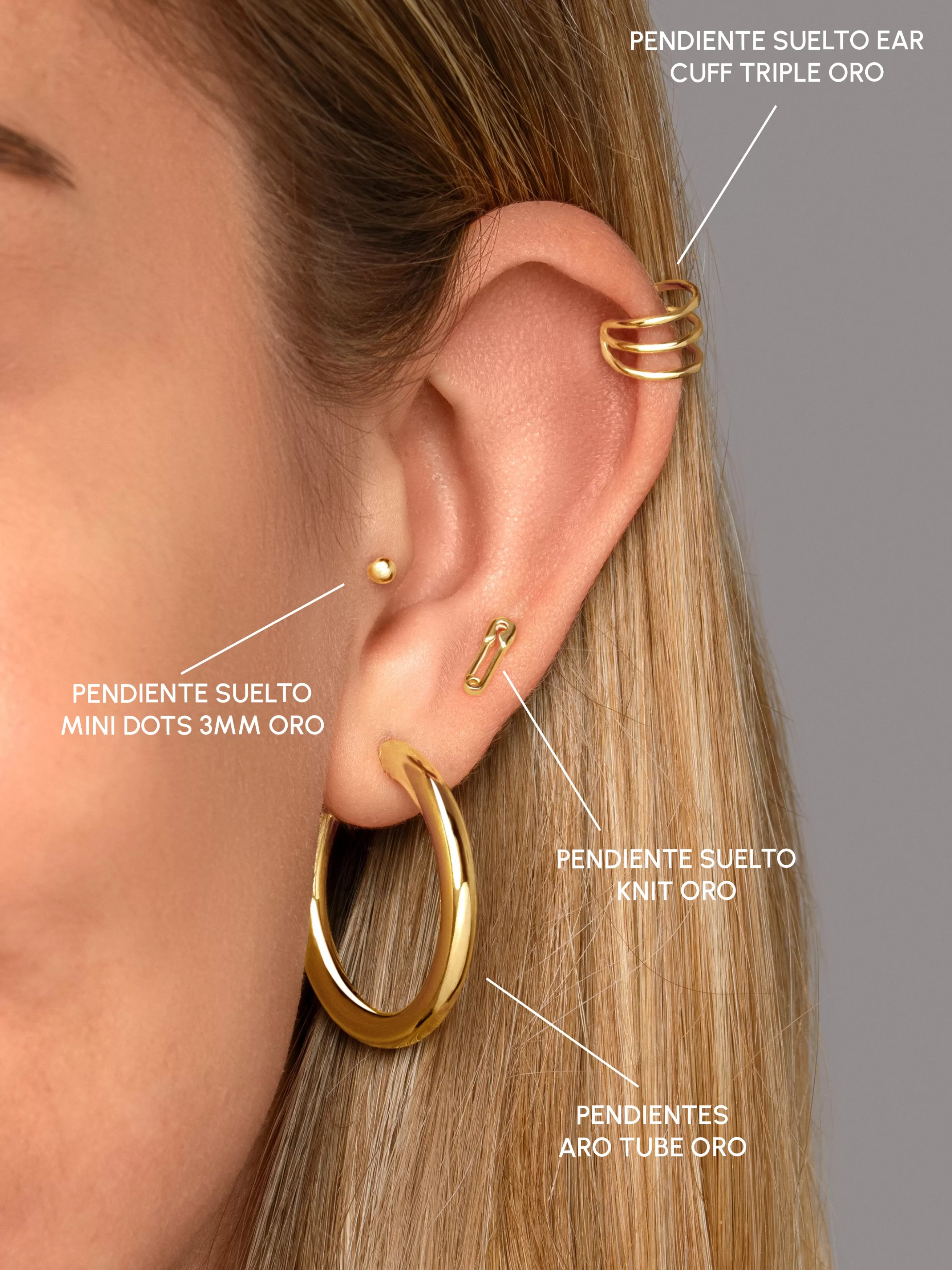 SINGULARU Pendientes Mini Dots 3Mm Plata Bano Oro- Pendientes De Rosca