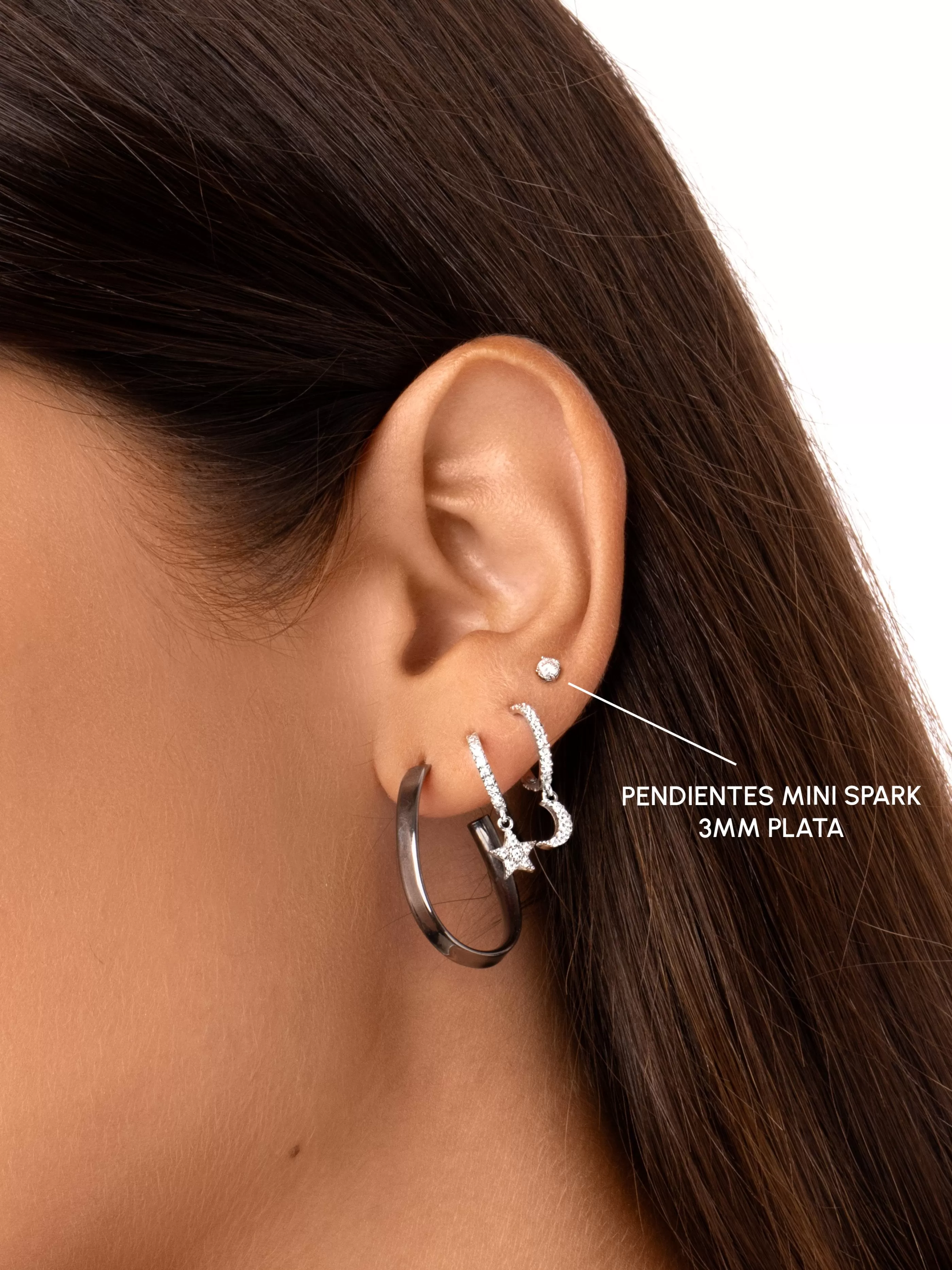 SINGULARU Pendientes Mini Spark 3Mm Plata- Pendientes De Rosca