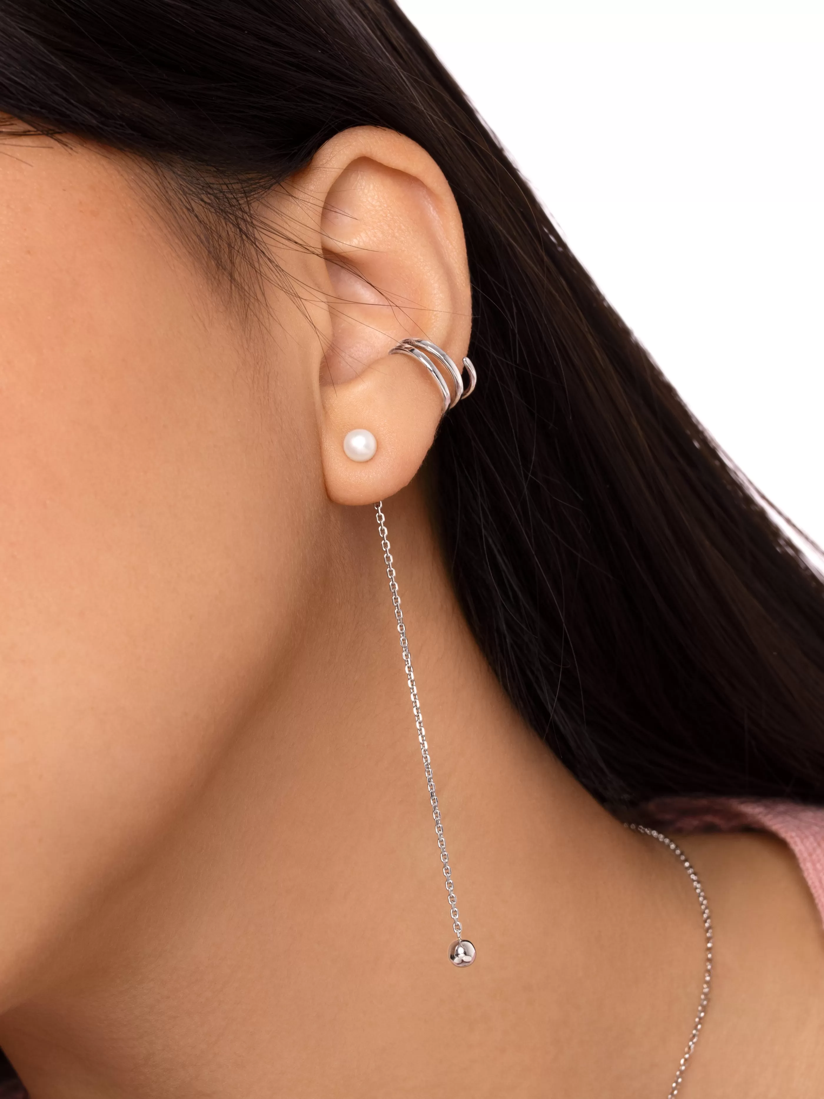 SINGULARU Pendientes Pearl & Dangle Dot Plata- Pendientes Largos