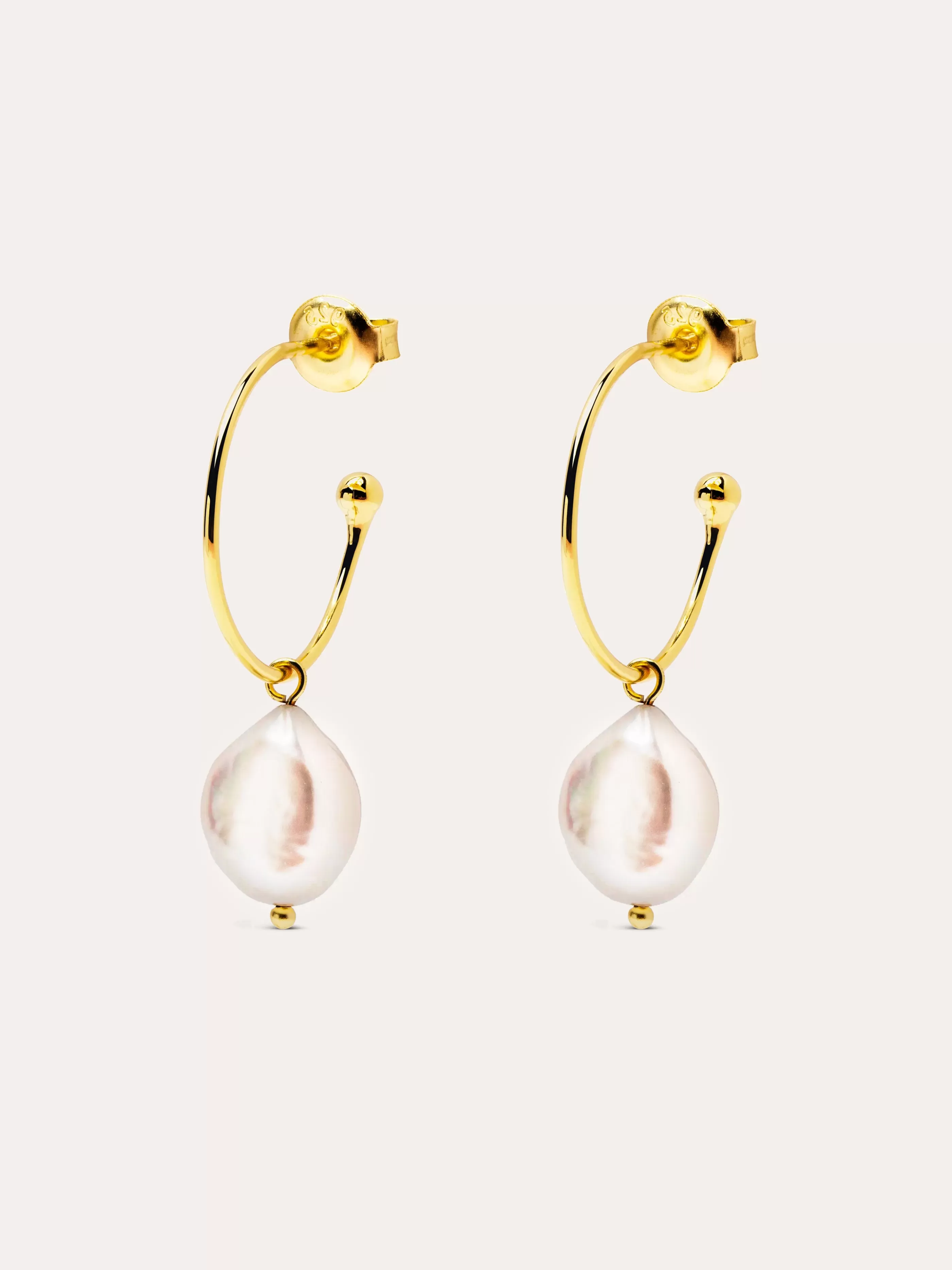 SINGULARU Pendientes Pearl Plata Bano Oro- Pendientes Con Perlas