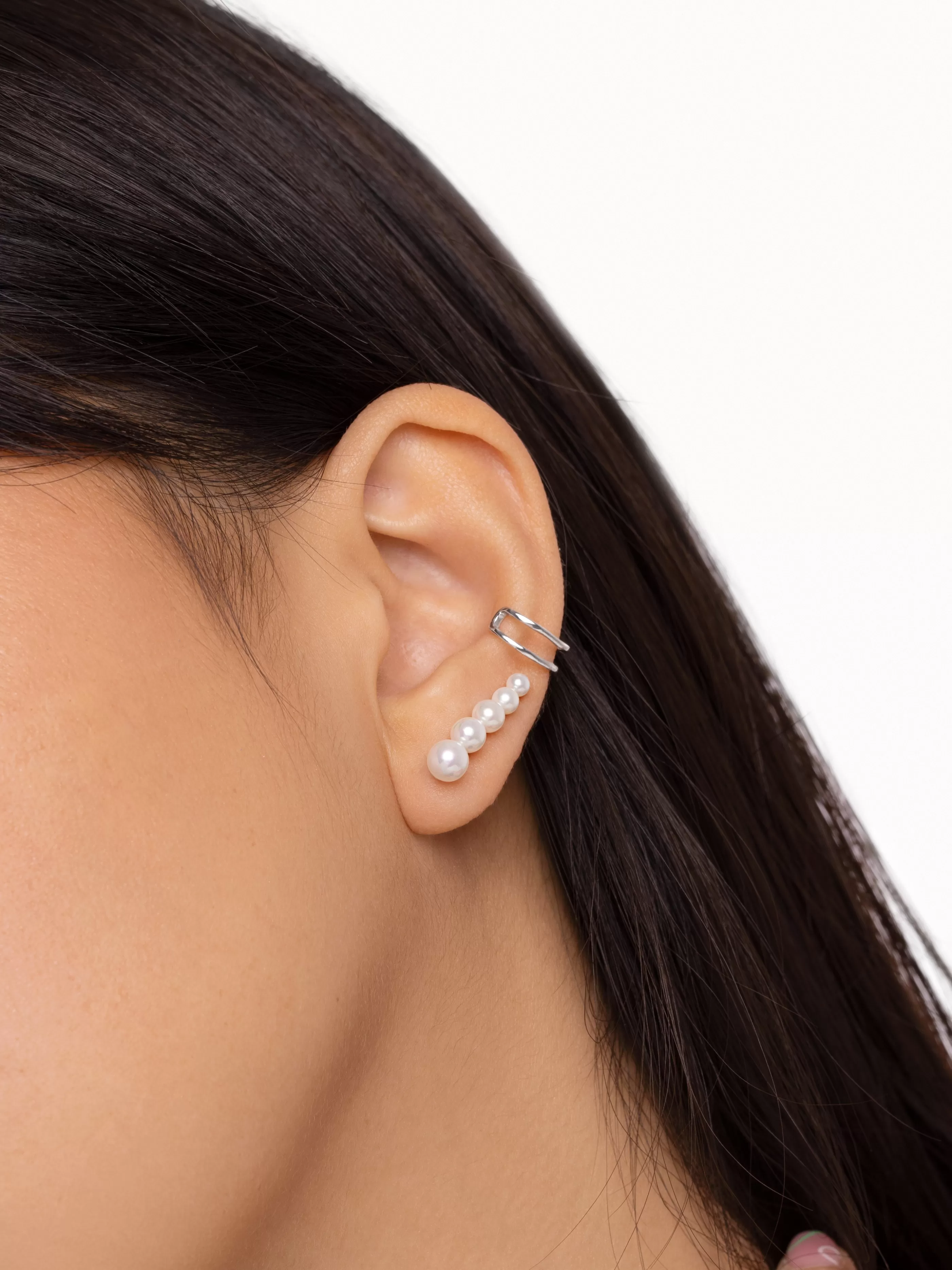 SINGULARU Pendientes Pearls Climber Plata- Pendientes Con Perlas