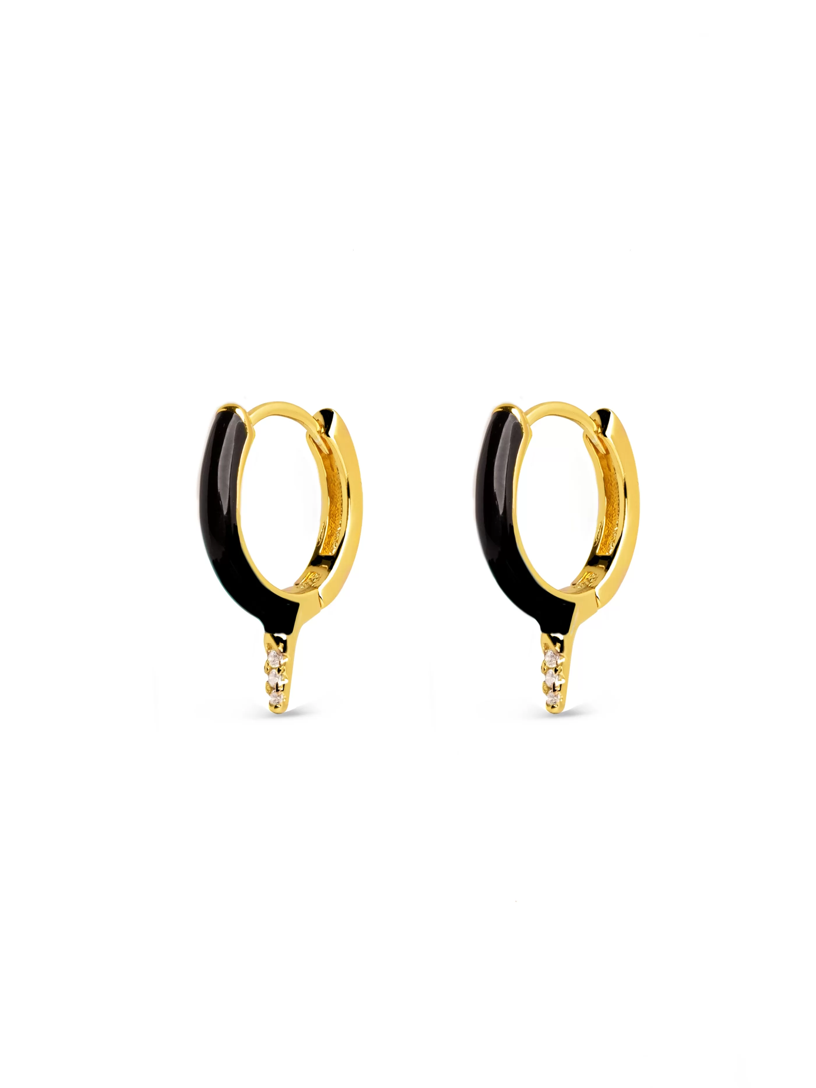 SINGULARU Pendientes Rolling Black Enamel Plata Bano Oro- Pendientes De Colores