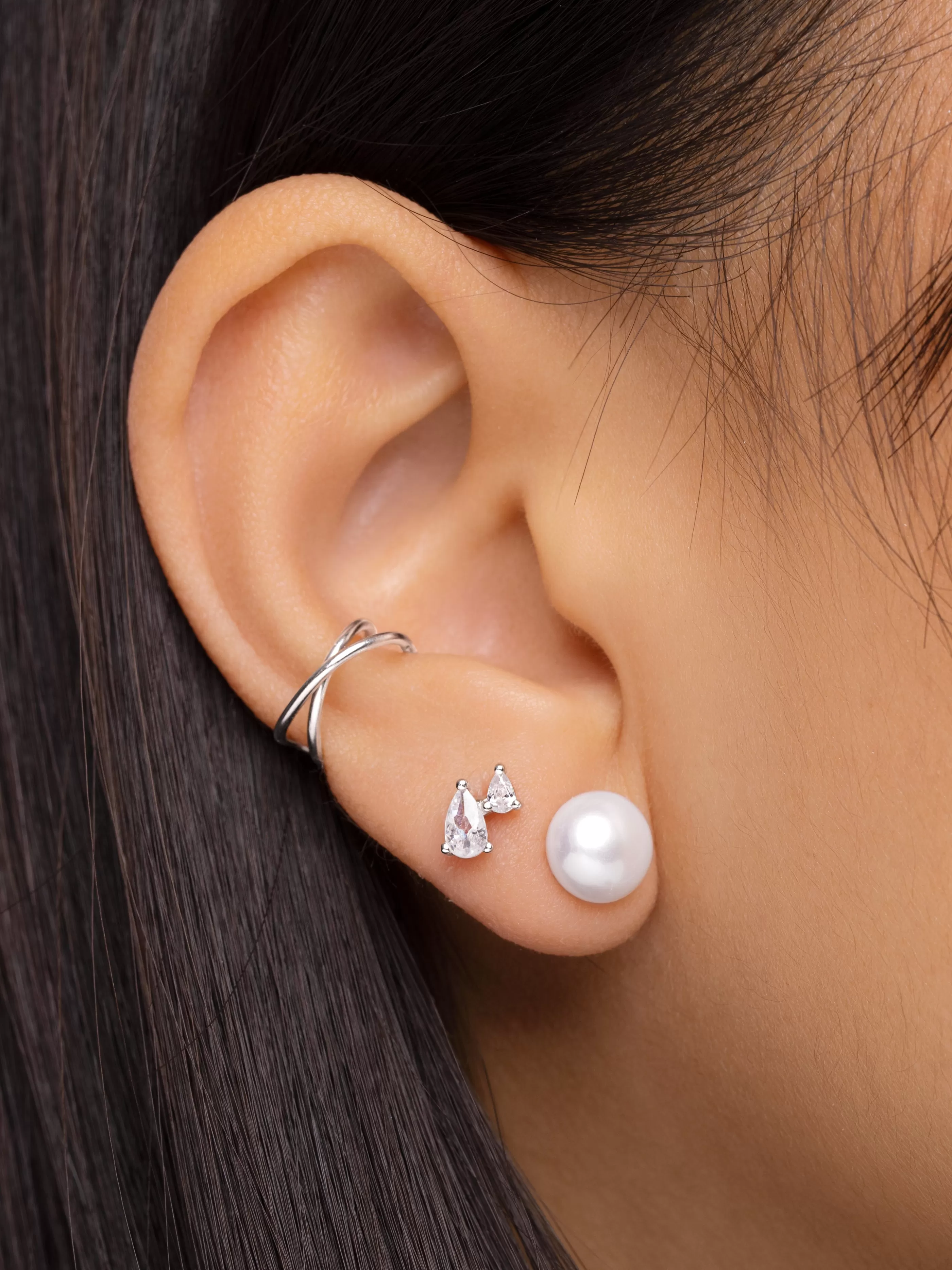 SINGULARU Pendientes Single Pearl Plata- Pendientes Con Perlas