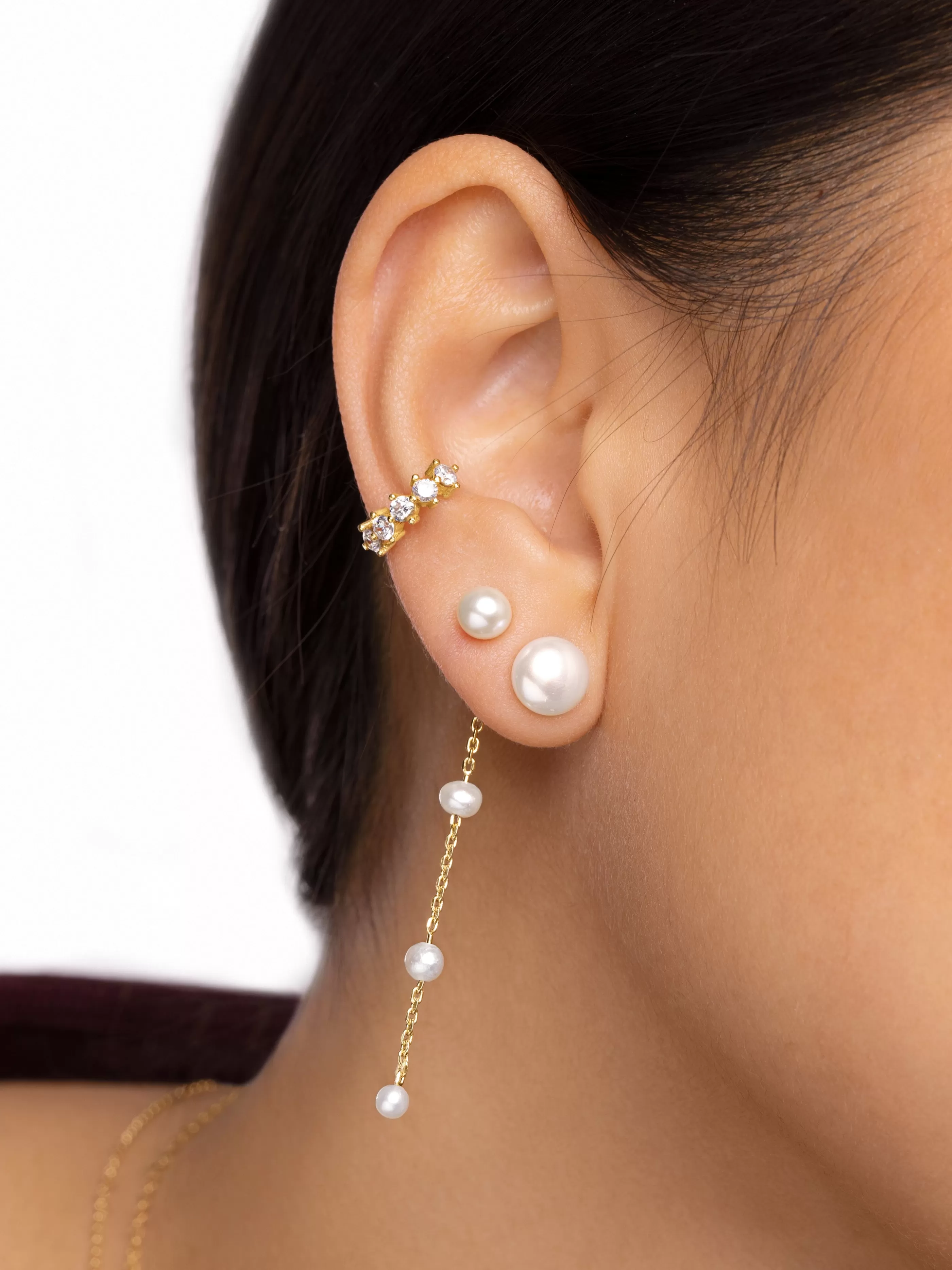 SINGULARU Pendientes Single Pearl Plata Bano Oro- Pendientes Con Perlas