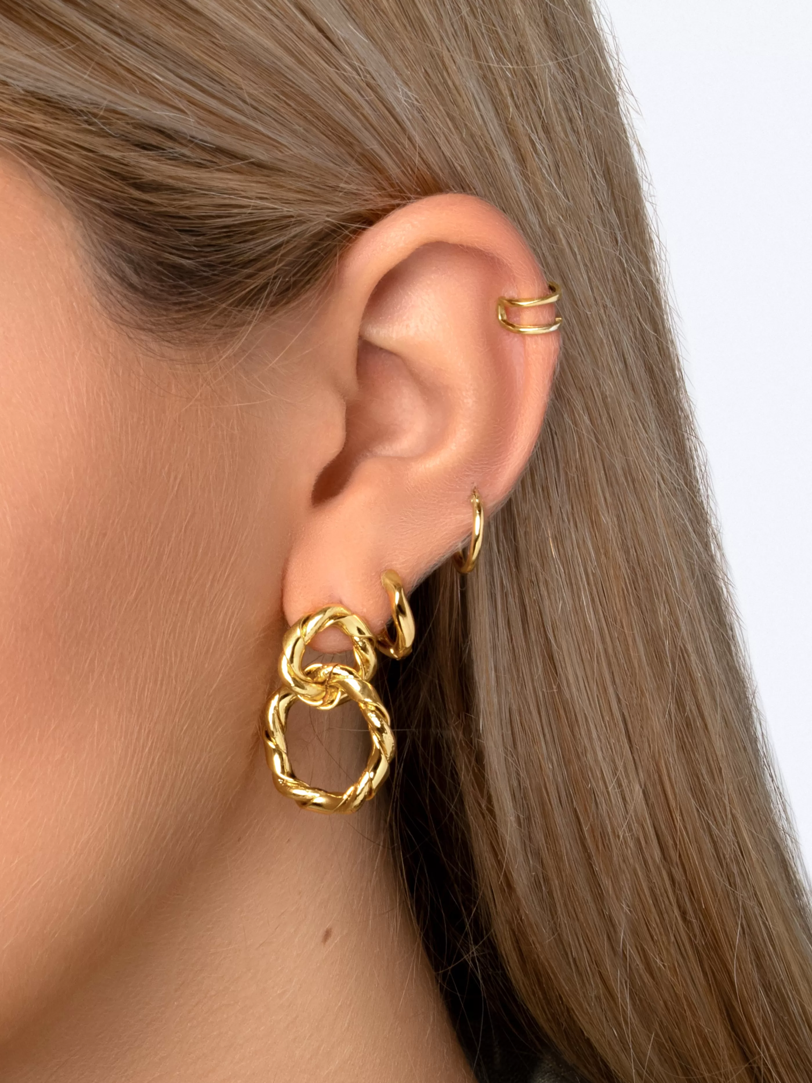 SINGULARU Pendientes Sister Twine Bano Oro- Pendientes De Fiesta