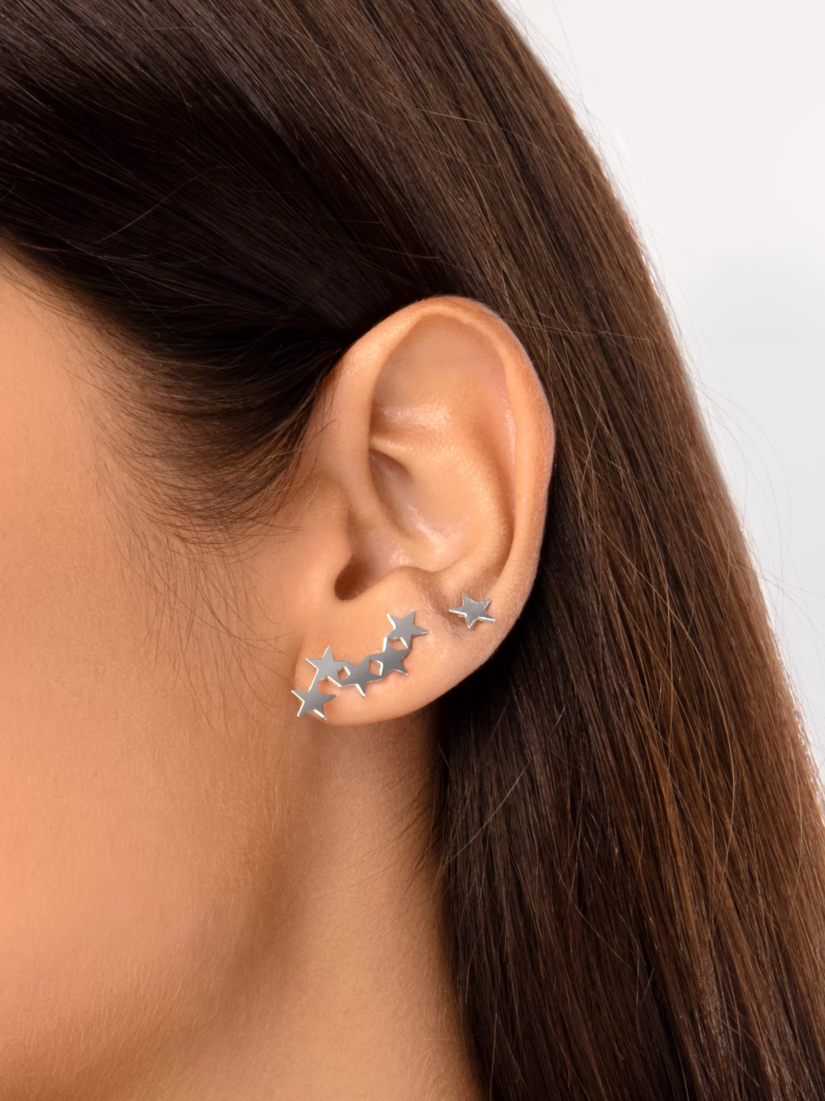 SINGULARU Pendientes Star & Stud Plata- Pendientes Trepadores