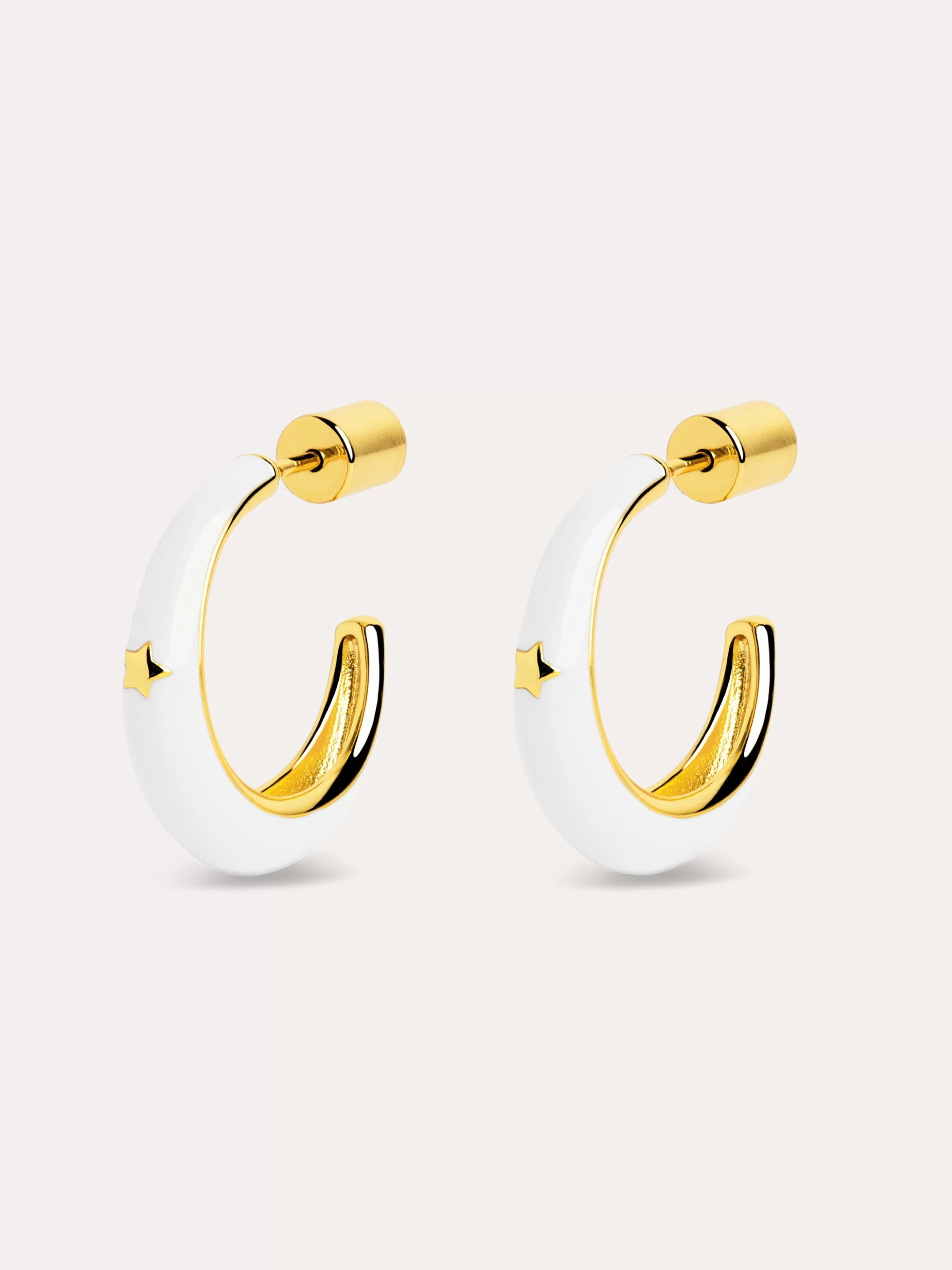 SINGULARU Pendientes Star White Enamel Bano Oro- Pendientes De Colores