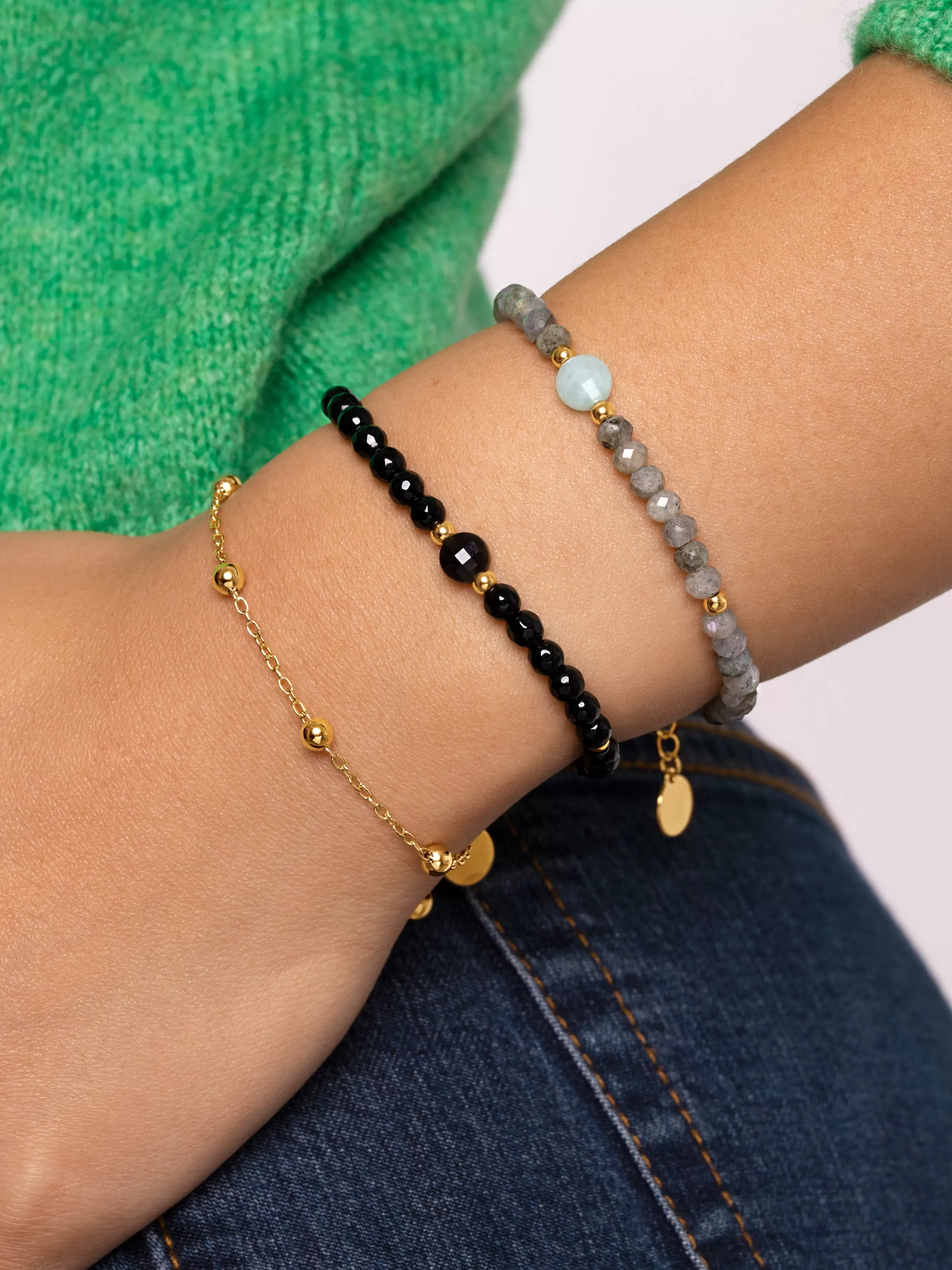 SINGULARU Pulsera Amulet Aquamarine Bano Oro- Pulseras De Colores