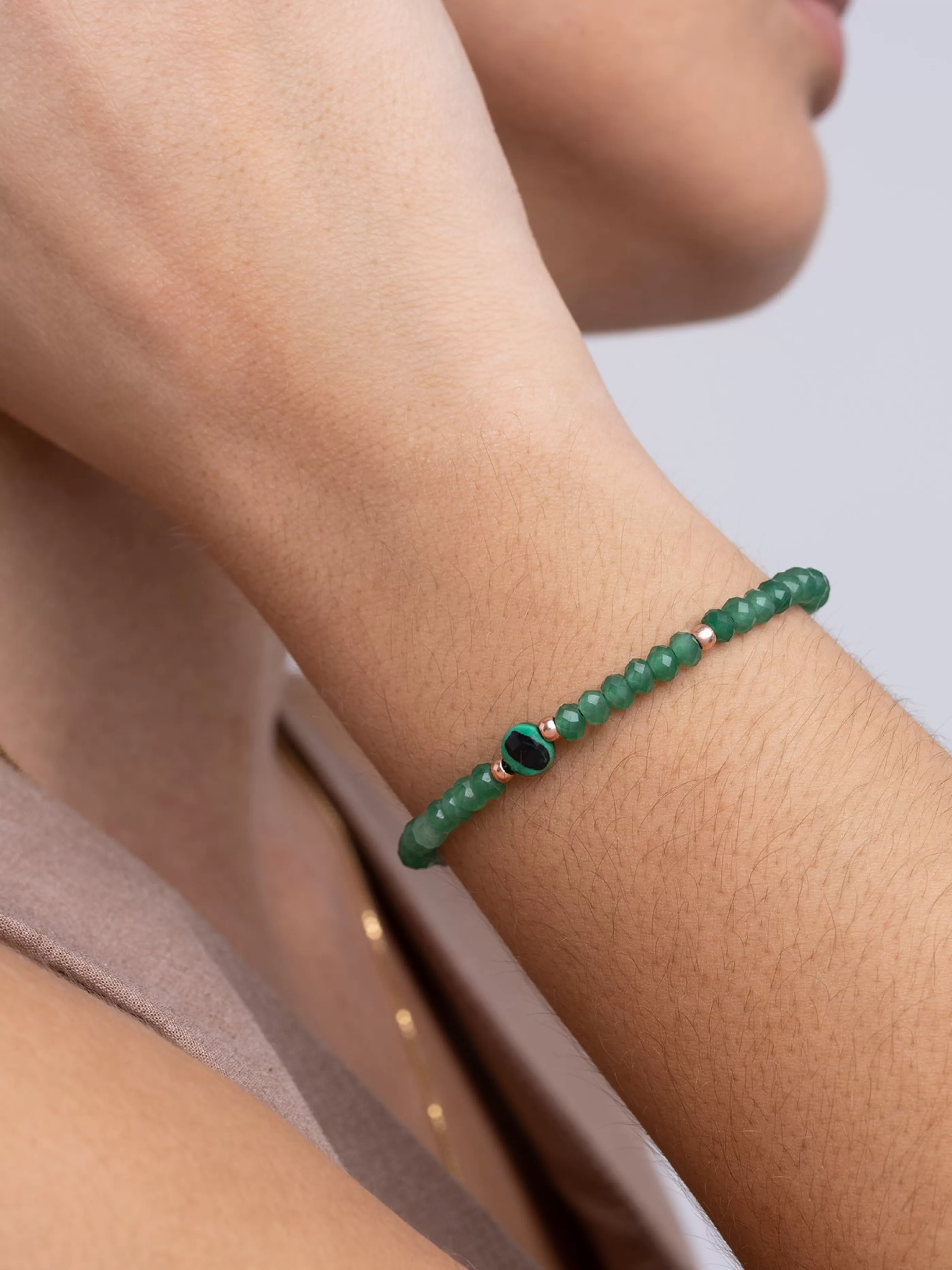 SINGULARU Pulsera Amulet Malachite Bano Oro Rosa- Pulseras De Colores