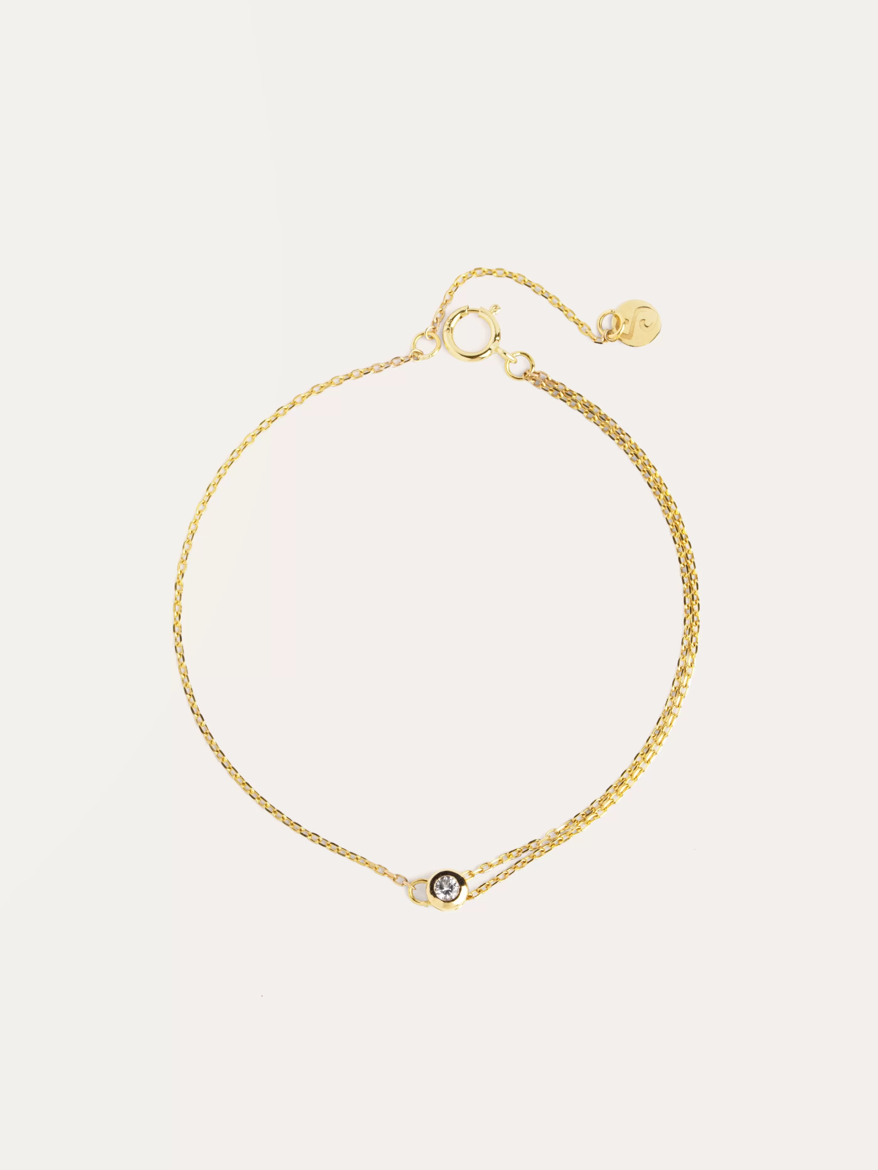 SINGULARU Pulsera Grace Oro Amarillo 9Kt Con Topacio Blanco- Joyas Oro 9Kt